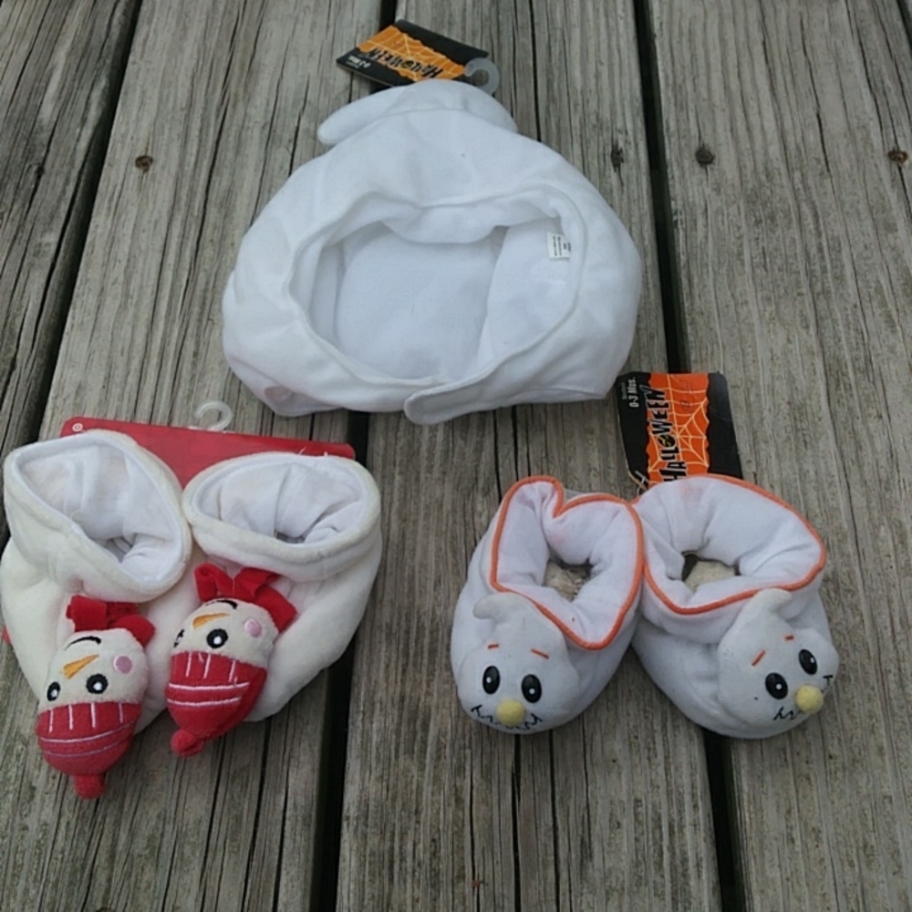 Ghost and snowman booties, Ghost hat (snow baby hat) Halloween / snow puff hat